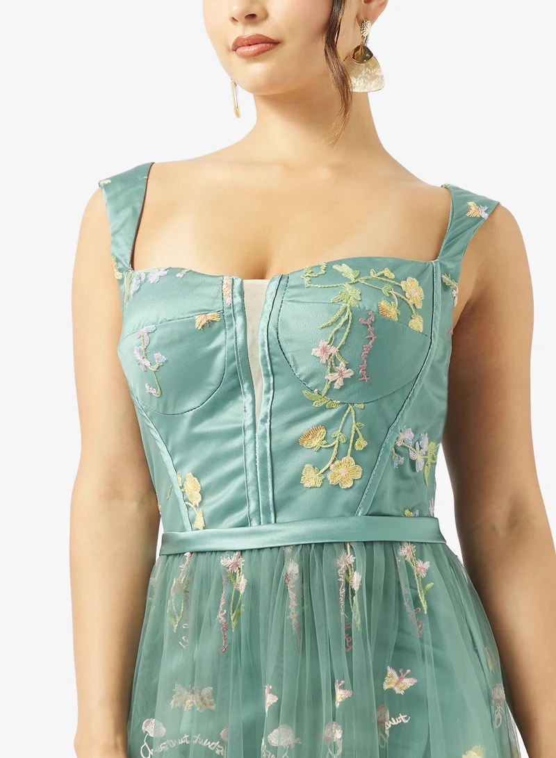 Ginger Boutique  Floral Embellished Corset Bodice Tulle Gown for Women | Best Price UAE